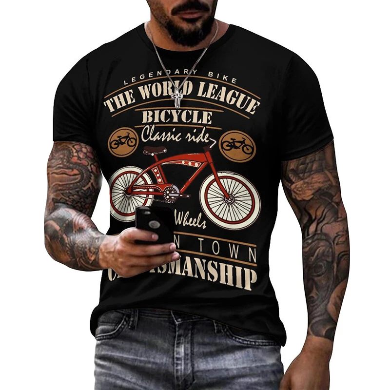 Bike Vintage Sport Bicycle 3D Printed T Shirt For Men O Neck Short Sleeve Black T-shirts Homme Streetwear Quality Male T Shirts