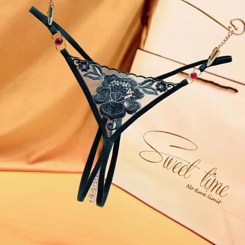 جديد وصول المرأة مثير افتتاح المنشعب سراويل السيدات الدانتيل ملخصات سيور سلسلة الملابس الداخلية اللؤلؤ مثير الملابس الداخلية