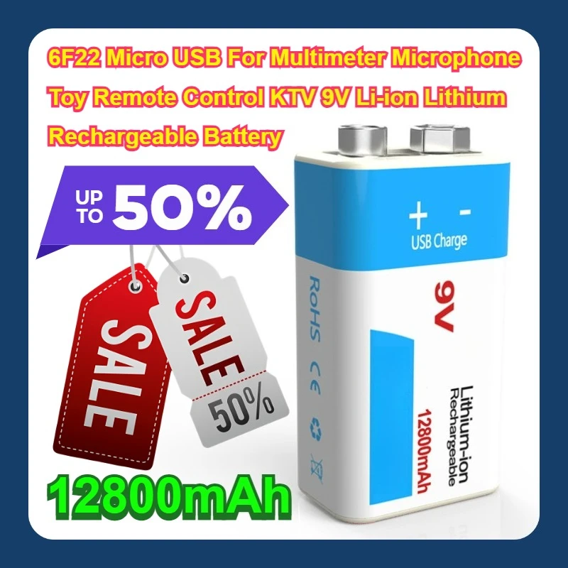 

6F22 Micro USB 12800mAh For Multimeter Microphone Toy Remote Control KTV 9V Li-ion Lithium Rechargeable Battery