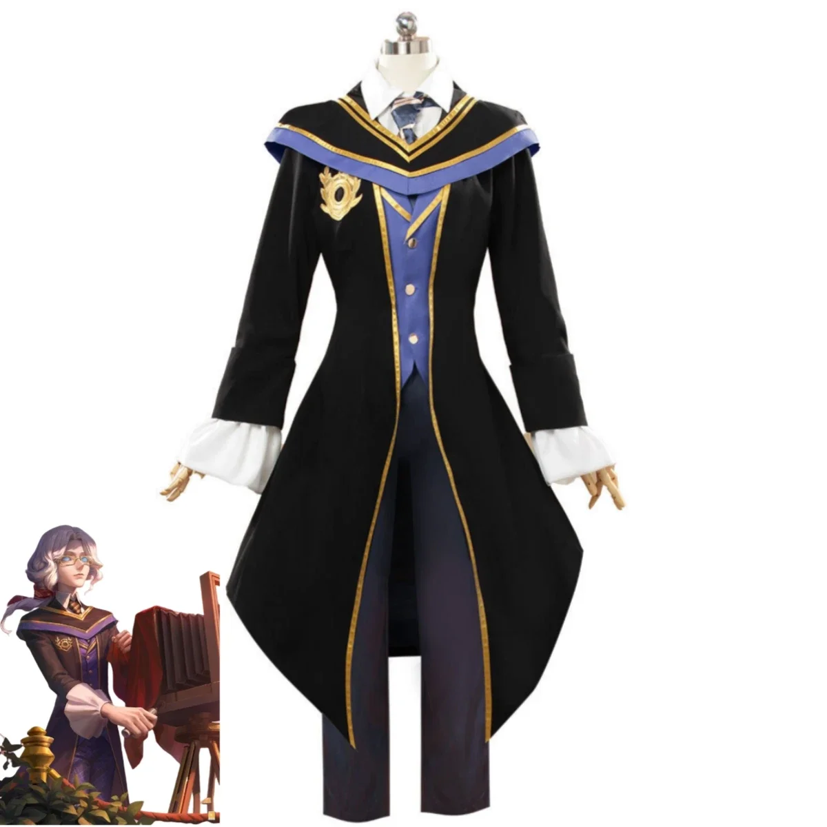 Game Identity Ⅴ Joseph Desaulniers Former Count Desaulniers Cosplay Costume Photographer Black School Uniform Wig Man Party Suit