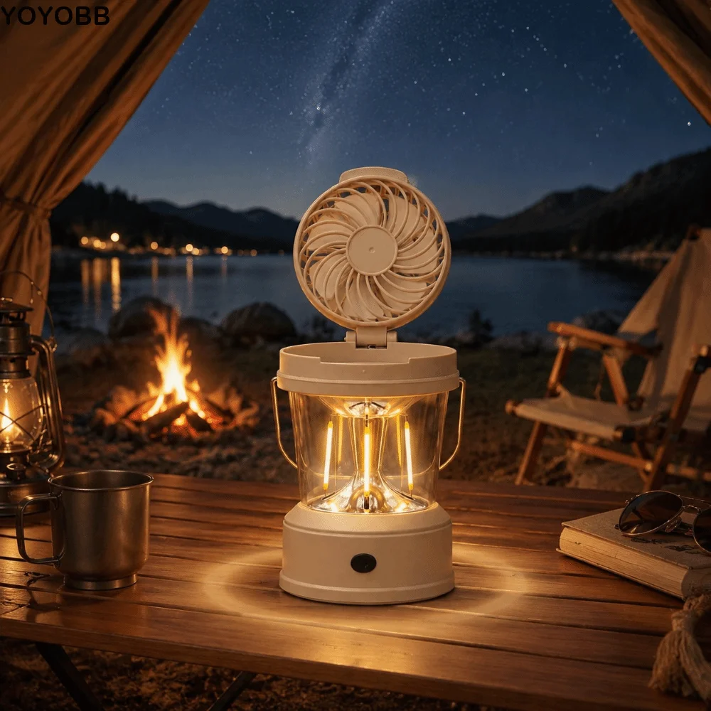 

2 in 1 LED Fan Lantern Strong Light Foldable Camping Lantern with Fan with Handle Multi-Function Rechargeable LED Light Hiking