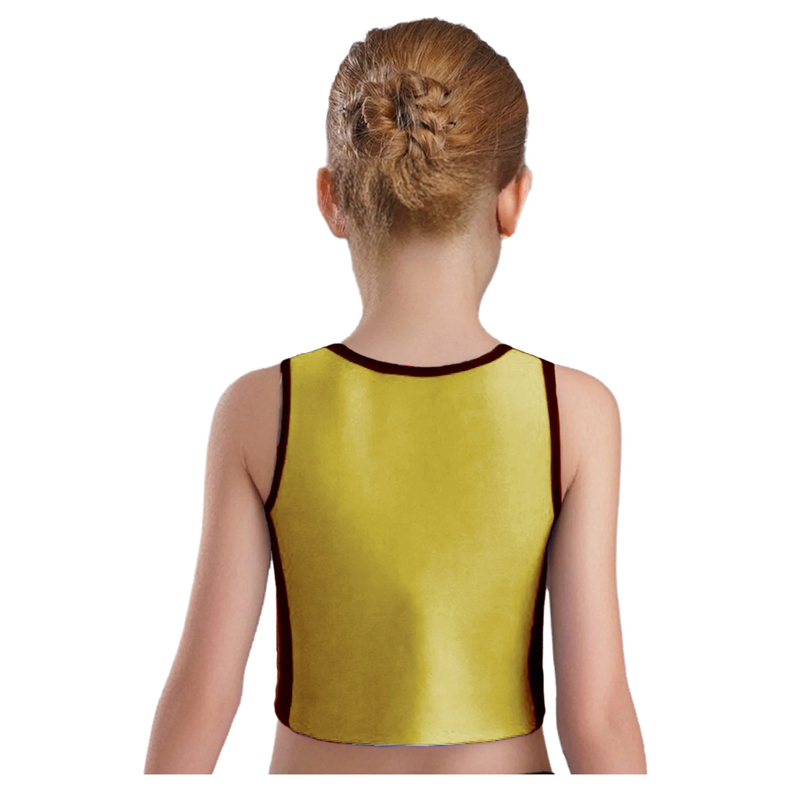 Haut court de danse Jazz pour enfants filles, Costume de Ballet, bloc de couleurs, Patchwork, paillettes scintillantes, ourlet asymétrique, débardeur, Streetwear