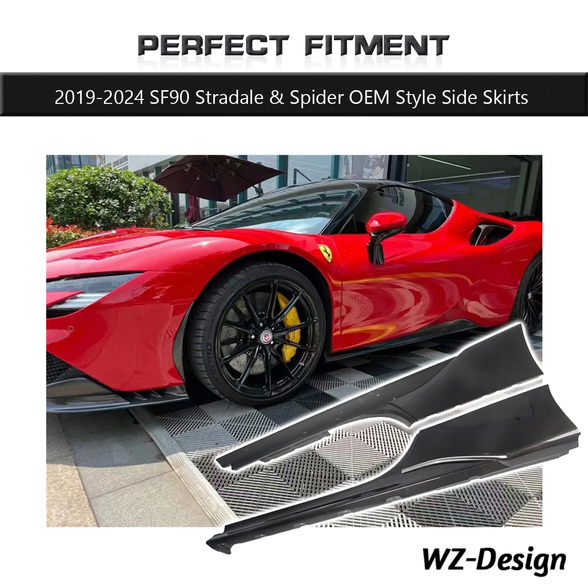 

Dry Carbon Fiber OEM Style Side Skirts Fit For 2019-2024 SF90 Stradale Spider Side Aero Extension Body Kit