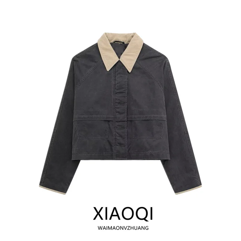 Wiosna 2024 Damska Uniwersalna Długa Woskowana Skórzana Kurtka Jaet Kolor Blo Kołnierz Odzież Wierzchnia Spódnica Prosty Krój Płaszcz