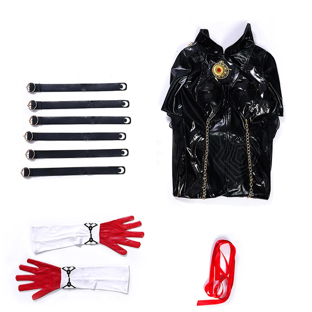 Frauen Bayonetta Cosplay Kostüm Schwarz Leder Bayonetta Body Halloween Kostüm mit Handschuhe Stirnband Custom Größe