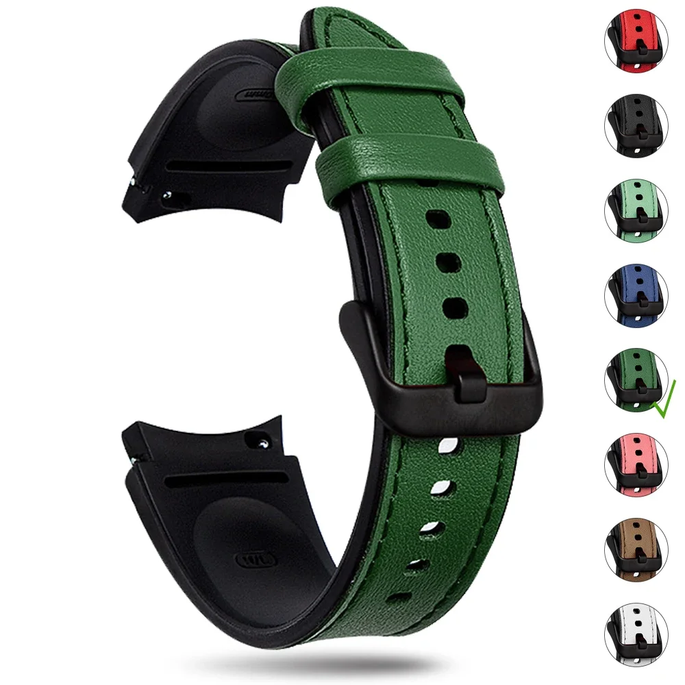 

Поп-силиконовый + кожаный ремешок для Samsung Galaxy Watch 6 5 Pro, 40 мм, 44 мм, ремешок Watch6 4 Classic 47 43 мм, 46 мм, сменный браслет Correa