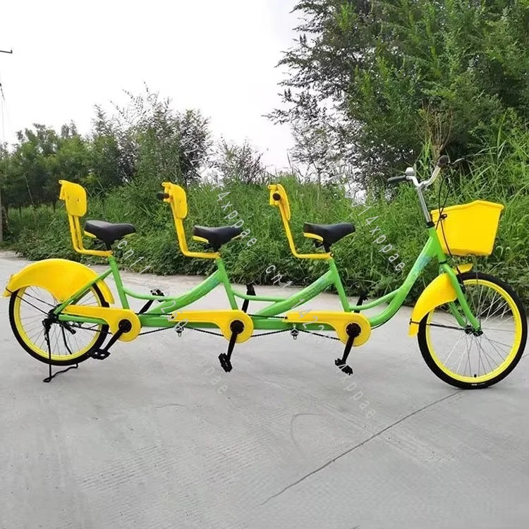 For Family 24 Inch Multi-Rider Bike 3-Person Steel Frame Bicycle Heavy Duty Tandem Tricycle Perfect