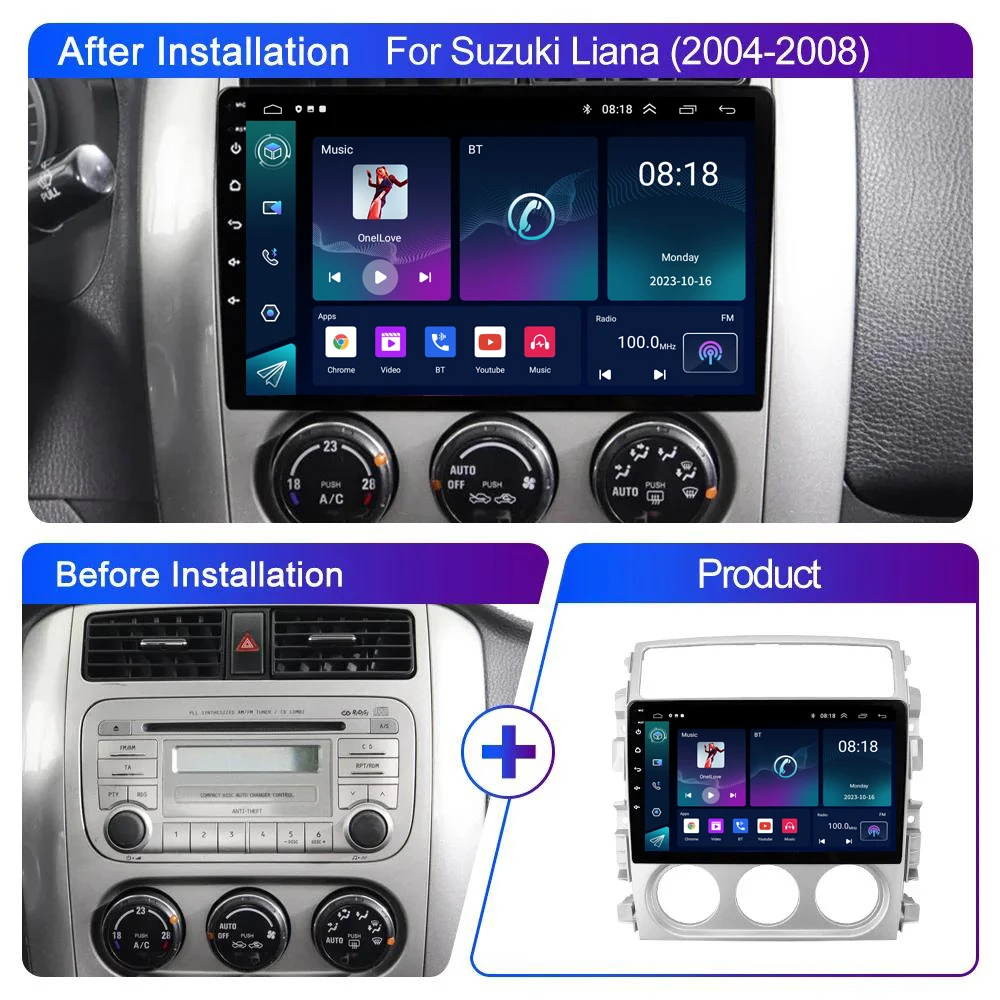 Android 13 Car Radio Stereo For Suzuki Liana 2004 - 2008 Multimedia Video Player GPS Navigation Carplay Autoradio 2 Din 4G+WiFi