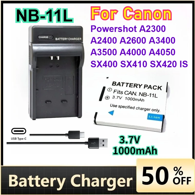 

3.7V 1000mAh NB-11L 11LH Battery Charger for Canon PowerShot A2300 A2400 A2600 A3400 A3500 A4000 A4050 SX400 SX410 SX420 IS
