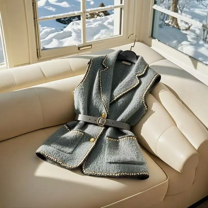 Franse High End Blazer Vest Vrouwen Jas Winter Vest Mouwloos Casual Office Lady Vest Winter 2025, Koreaanse Tops