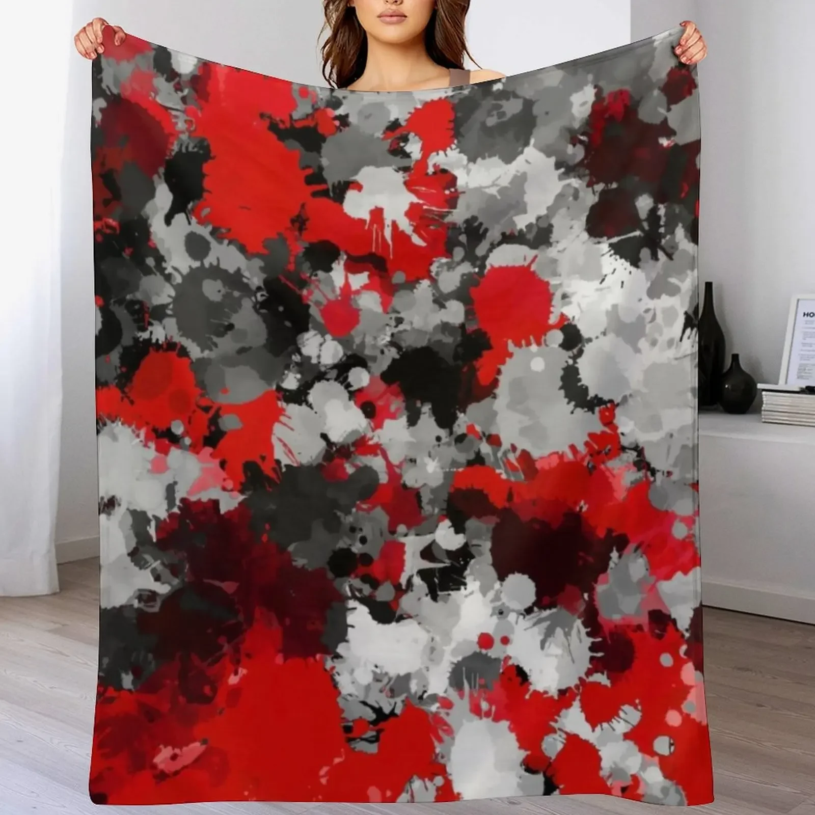 Red and Grey Paint Splatter Throw Blanket Heavy Furry Warm for sofa Blankets