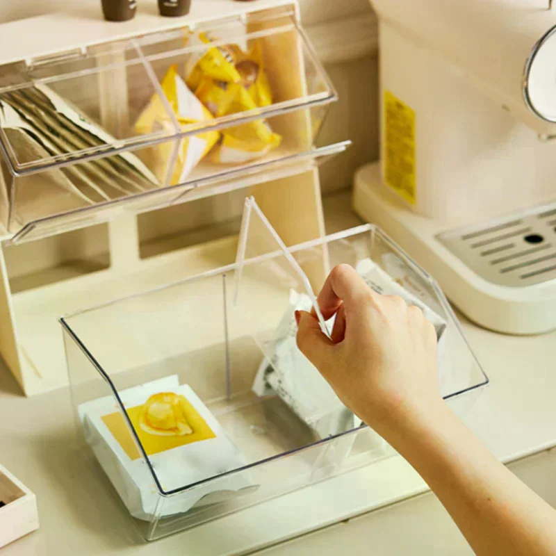 Transparent Tea Bag Storage Box Acrylic Storage Divider Box Tea Bag Storage Box Coffee Capsule Sorting Box Sealed Storage Tank