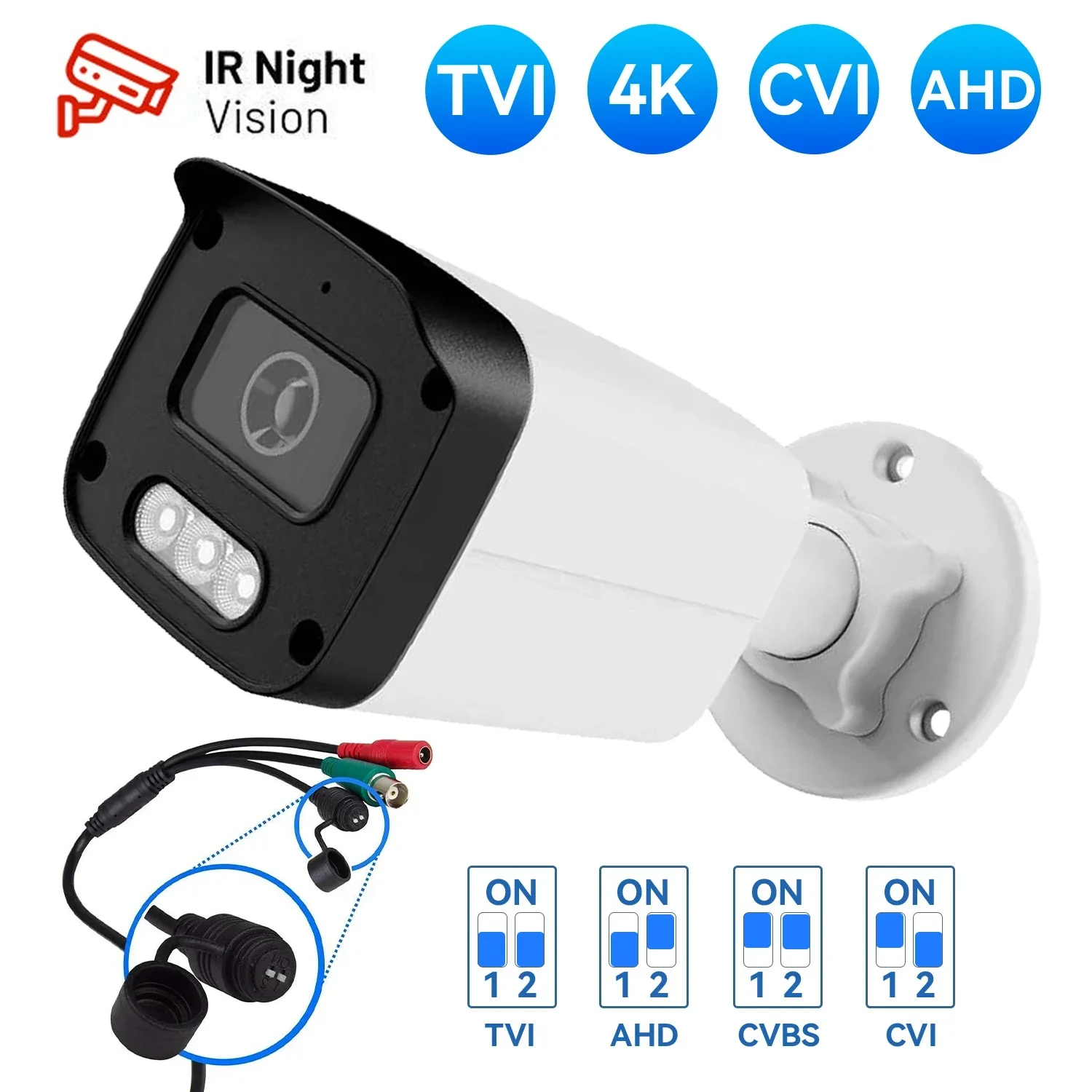 5MP Outdoor Bullet Camera 4-in-1 AHD CVI TVI CVBS with DIP Switch IR Night Vision IP66 Waterproof Analog HD Security Cam