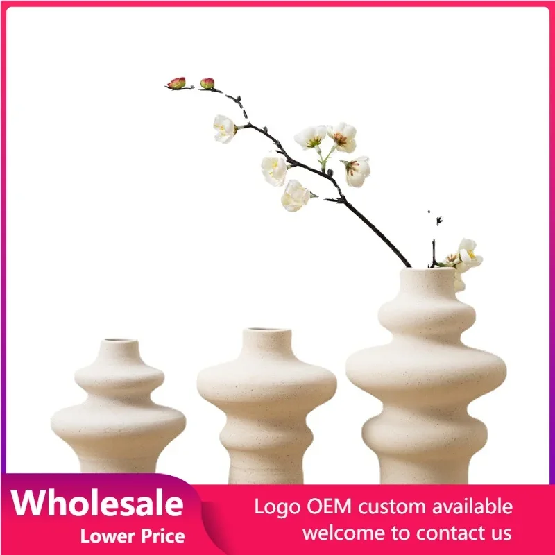 

Nordic Ceramic Vase Creative Table Art Vase Home Decoration Ornaments Porcelain Flower Vase Spiral Shape Beige Plant Pot