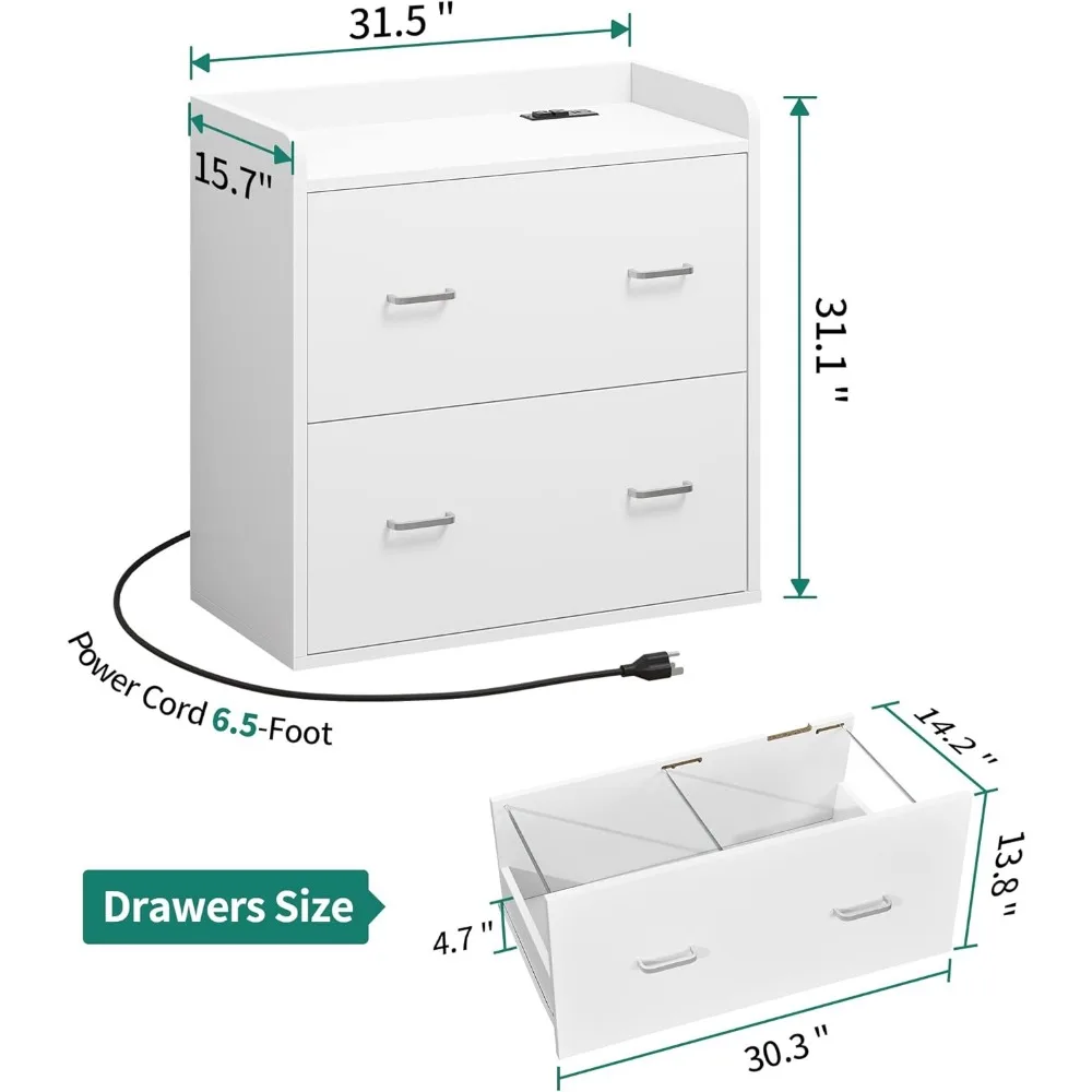 Classeur avec station de charge, grande armoire latérale pour le bureau à domicile