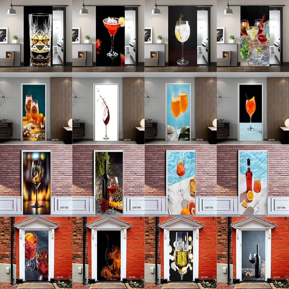 

Cocktail Bar Door Sticker, Removable Peel and Stick Self Adhesive Wallpaper, Wine Glass Mural for Kitchen Home Decor