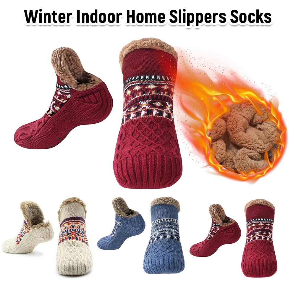 

Men Women Winter Indoor Home Slippers Socks Non Slip Fuzzy Floor Socks Warm Thick Thermal Socks Soft for Christmas