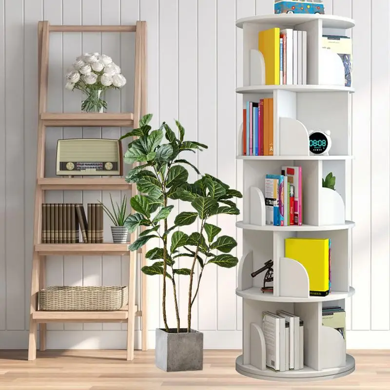 Book Shelf For Bedroom Round Open Shelf Bookcase Revolving Bookcase Easy Install Rotating Organizer Wooden Bookshelf For Home