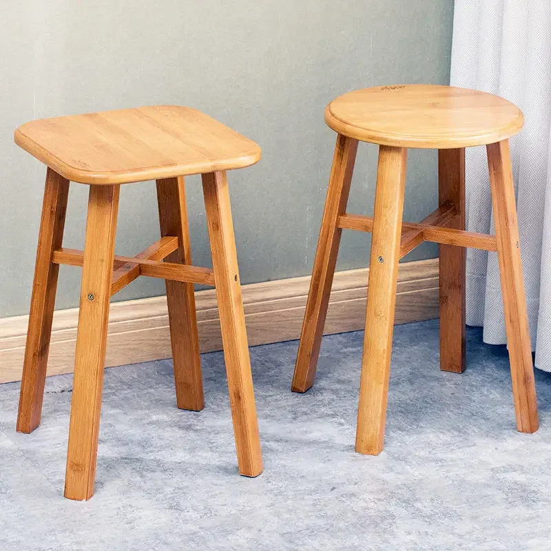 Carbonized Color Cross Square Stool Round Stools Dining Stool High Stools Bamboo 4-legged Ottomans Bamboo Household Economy Type