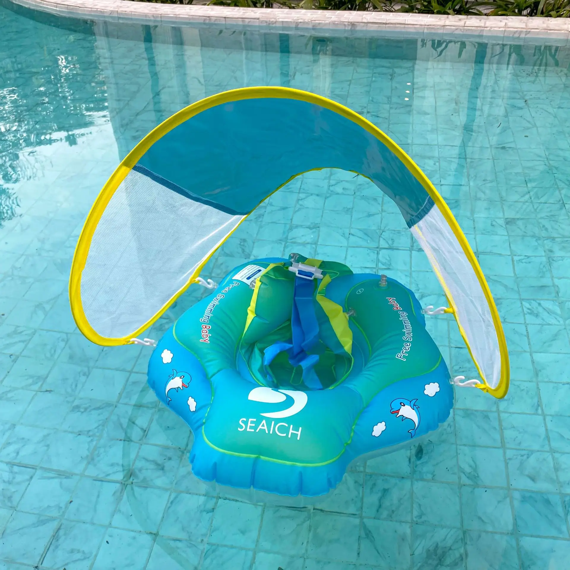 Sunscreen Awning Baby Swimming Ring Children Swimming Ring Newborn Double Air Bag Anti-rollover  Baby Swimming Float