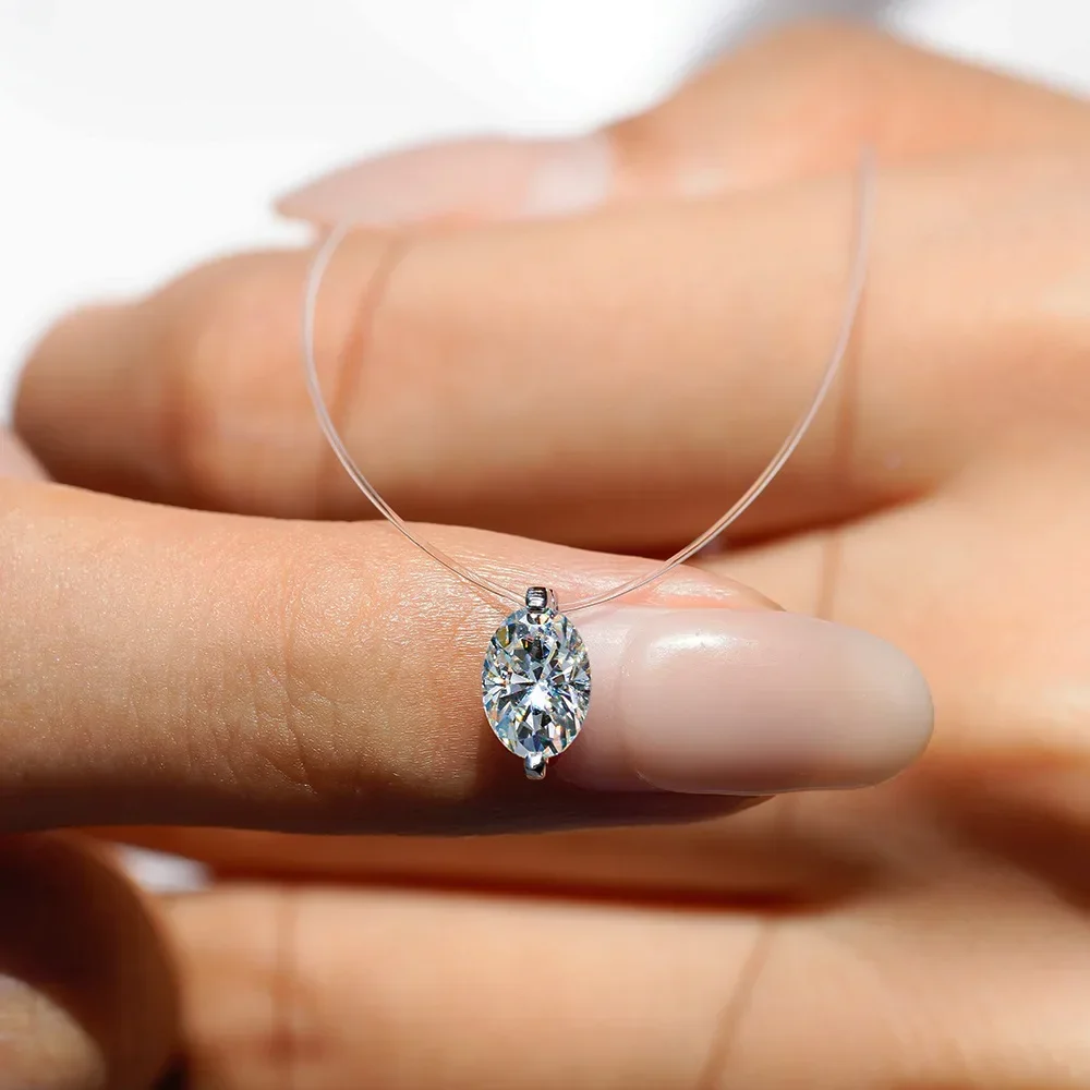 NASIABezel 0.5-1CT Moissanite Pendant Necklace for Woman Man S925 Silver Fishing Line Marquise Oval Diamond Necklaces 2026