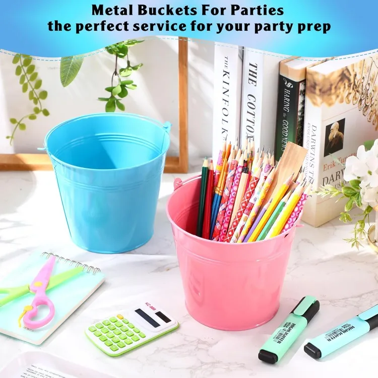 24 Pack Colored Metal Small Bucket with Handle 6 x 4.3 x 5 Inch Galvanized Bucket Pail Bulk for Ice Tin Can Classroom Craf