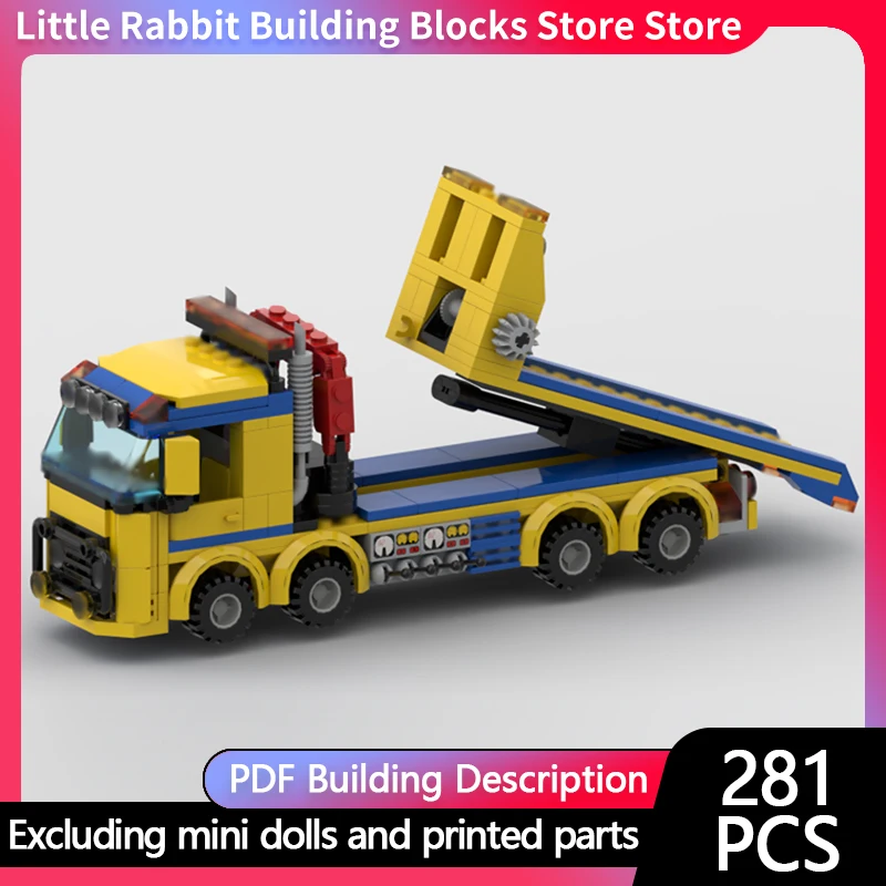 City Car Model MOC Building Bricks Flatbed Transport Tow Truck Modular Technology Children Holiday Gifts Assemble Toys Suit