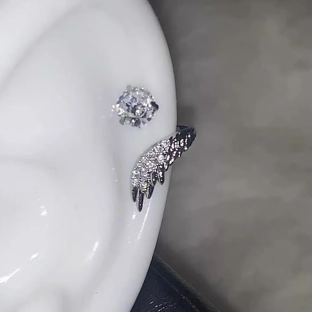 1 Pair Silver Color Wing Stainless Steel Ear Bone Nail for Women New Fashion Full of Rhinestone Earrings Accessories for Ear