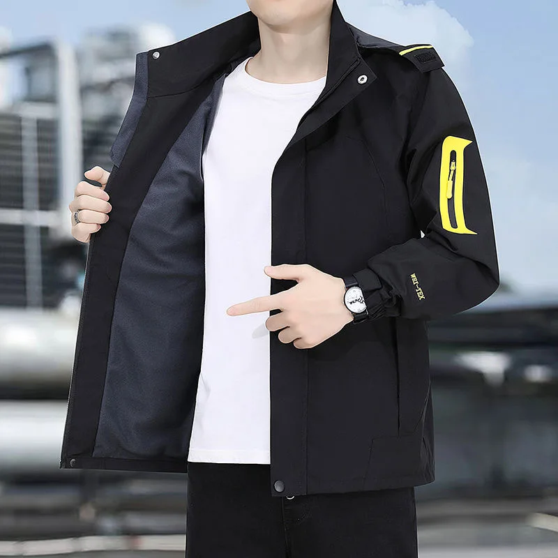 

Весенне-осенняя повседневная куртка для мужчин и женщин, уличная водонепроницаемая ветрозащитная ветровка с капюшоном, пальто, мужская верхняя одежда, черная спортивная одежда