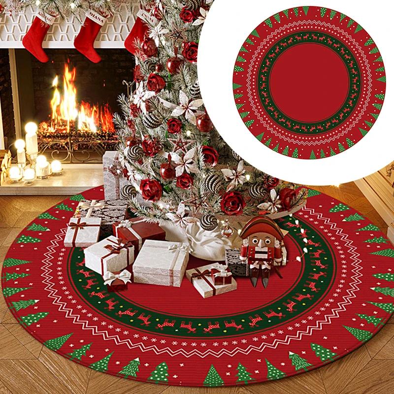 Alfombra redonda con estampado navideño para árbol de Navidad, alfombrillas de terciopelo de cristal para sala de estar, suministros de decoración festiva para el hogar, 20/40/80/100cm