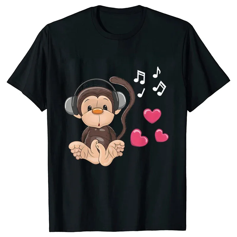 Cute Monkey with Headphones Cartoon Blouse Summer  Tees Fashion Graphic T Shirt Short  Women Sleeve Y2k Tops