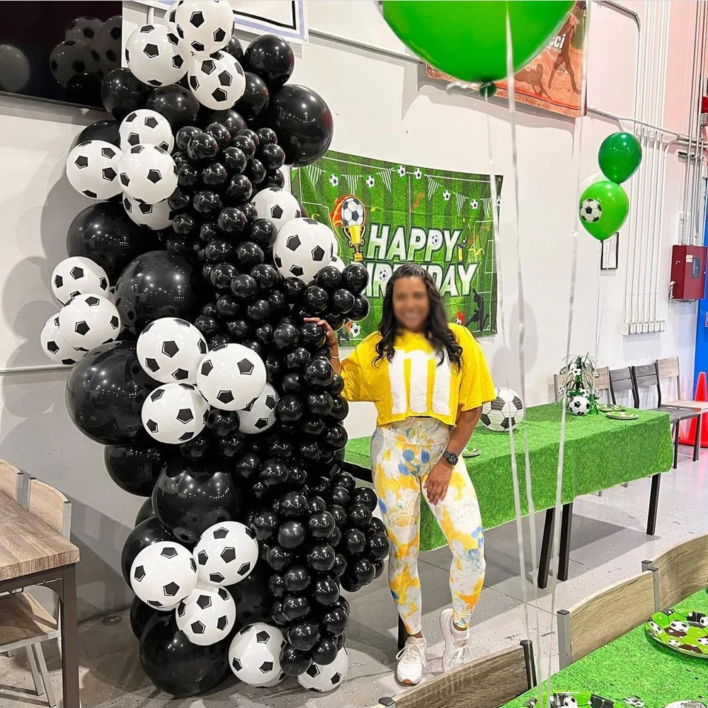 102pcs Soccer Party Balloon Garland Arch Kit 12inch Football Black Latex Balloon Men Teen Football Theme Birthday Party Decoras