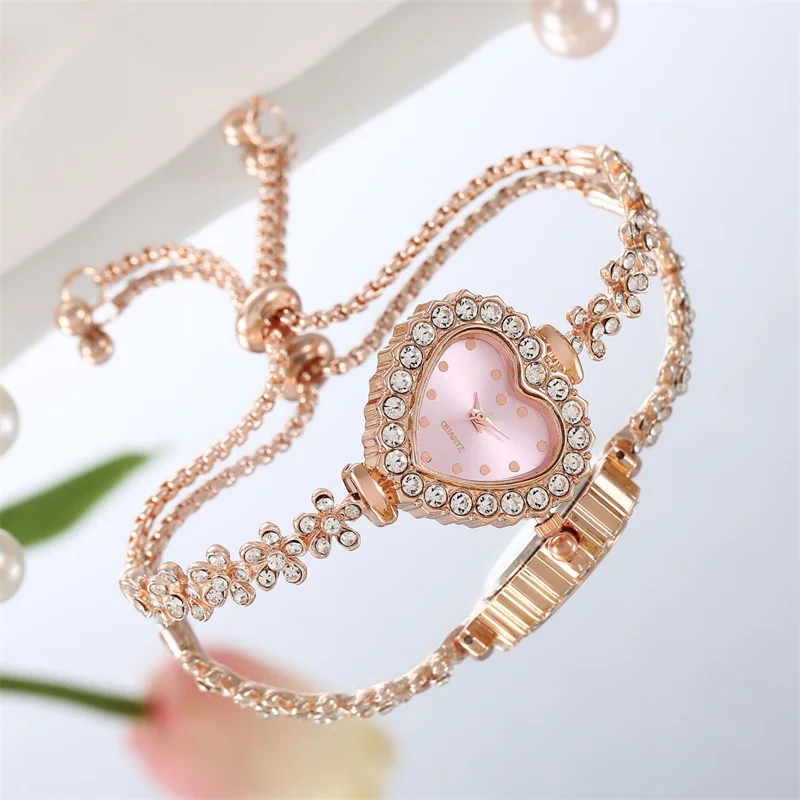 New Fashion Floral Bracelet Diamond Heart Color Dial Ladies Atmosphere All-in-one Self-adjusting Bracelet Watch