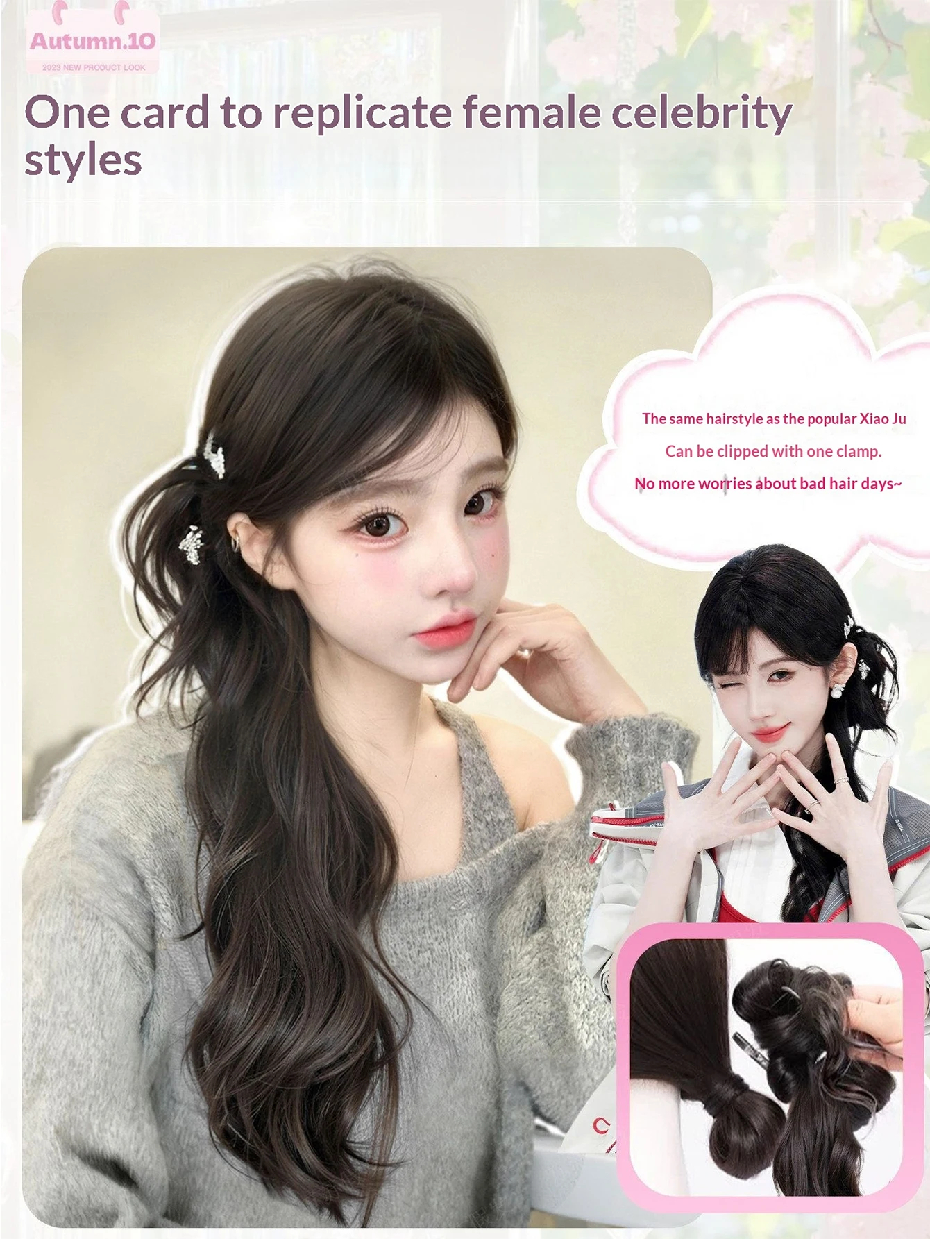 Synthetic Wig Ponytail Extensions Wig Claw Clip Natural Wave Ponytail Hairpieces with Hair Scrunchie for Women Daily Use Hair Pi image 2