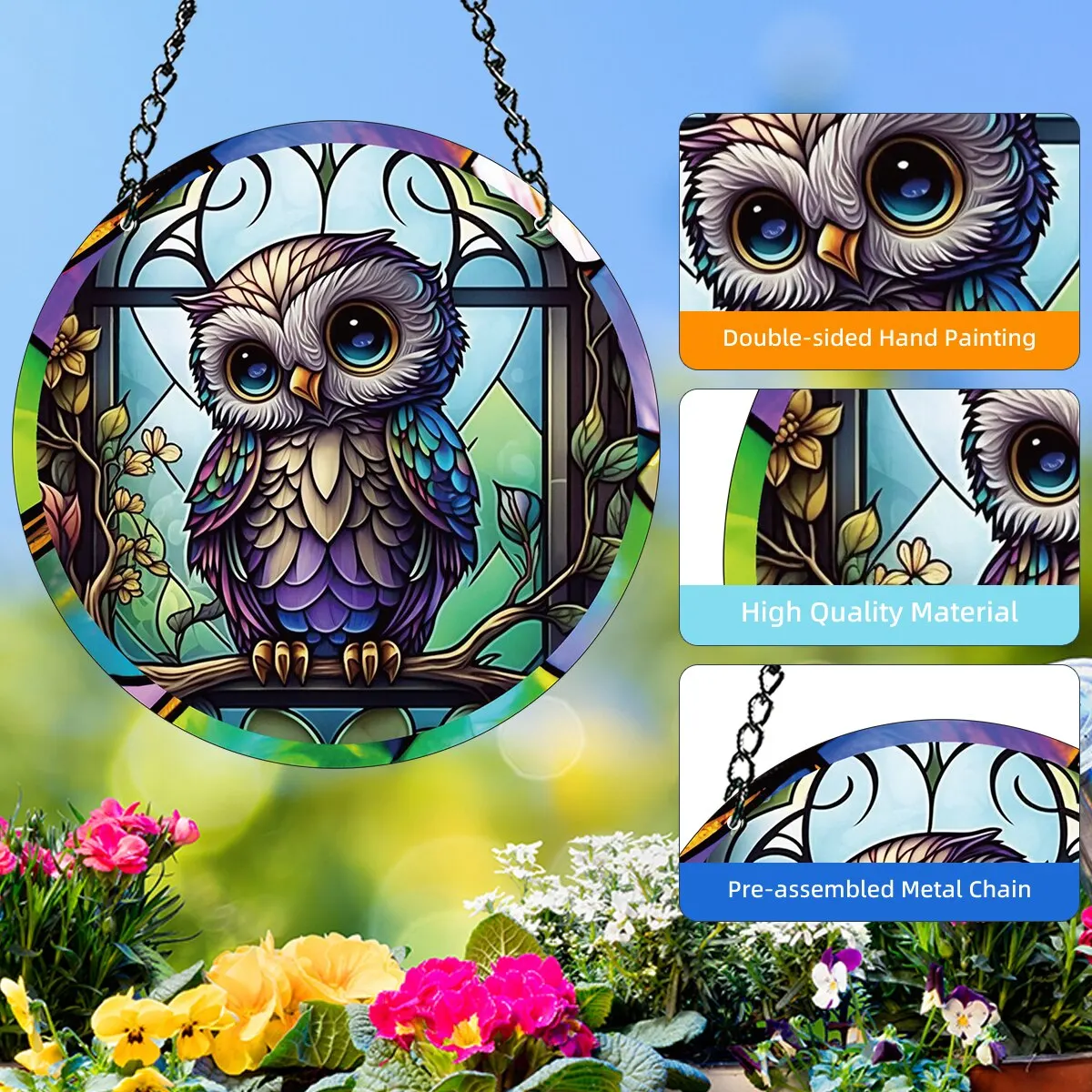 Halloween Owl Round Acrylic Painted Window Decoration Wall Decoration Bedroom Living Room Office Home Decoration