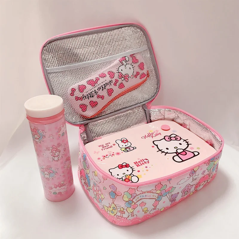 Sanrio Hello Kitty Handbag Lunch Bag Cartoon Student Lunch Box Bag Melody Lunch Box Insulation Bag Large Capacity Storage Bag