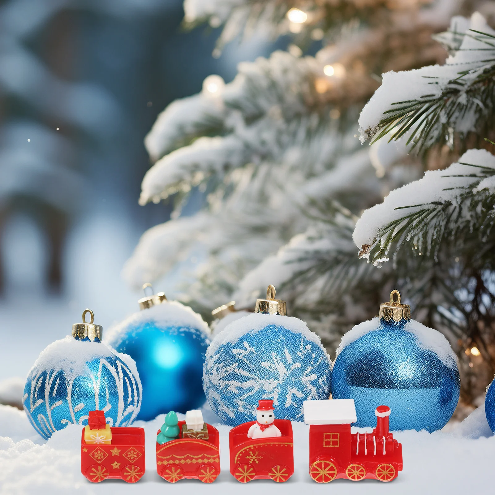 

24pcs Snowman Gift Box Mini Train Set Christmas Decoration Kit Desktop Holiday Ornament Resin Miniature Trains Railway Cargo