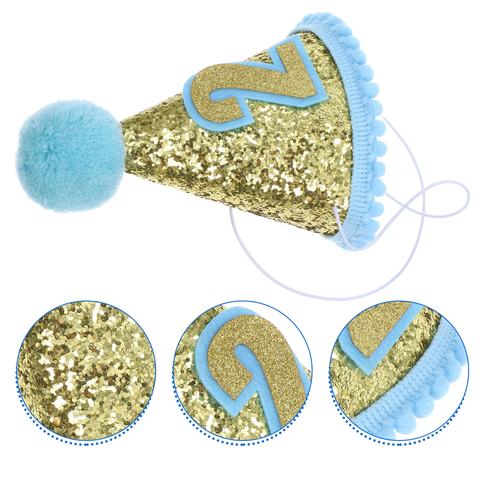 

Glitter Birthday Hat Kids Party Hats 9x9x13cm EVA Cloth Cone Shape Elastic String Festive Supplies Baby 2nd Birthday