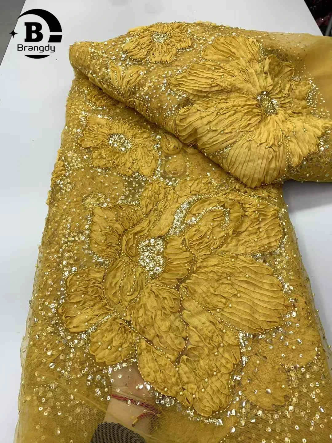 

African 3D Lace Fabric 2025 High-Quality Mesh Sequins Embroidered French Beaded Groom Nigerin for Women's Evening Dresses Sewing