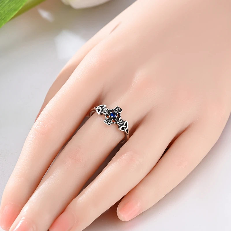 Anelli aperti incrociati con nodo celtico originale in argento sterling 925 per gioielli da donna e ragazza, regali di anniversario di compleanno