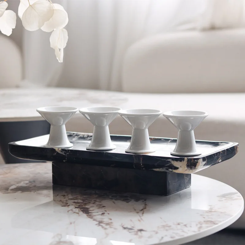 New Chinese style, light luxury ornaments, rectangles, imitation marble trays, model houses