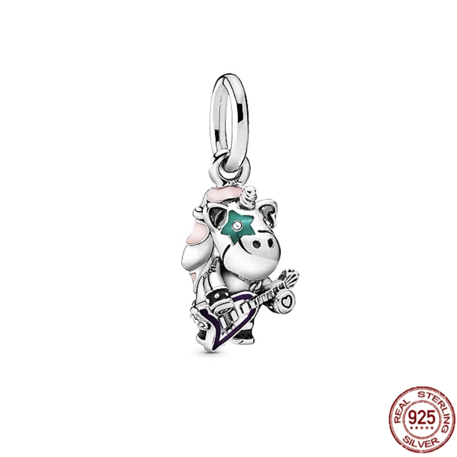 Abalorio de plata de ley 925, accesorio de arcoíris colorido, Bruno el unicornio, compatible con pulsera Pandora Original, regalo de joyería, novedad