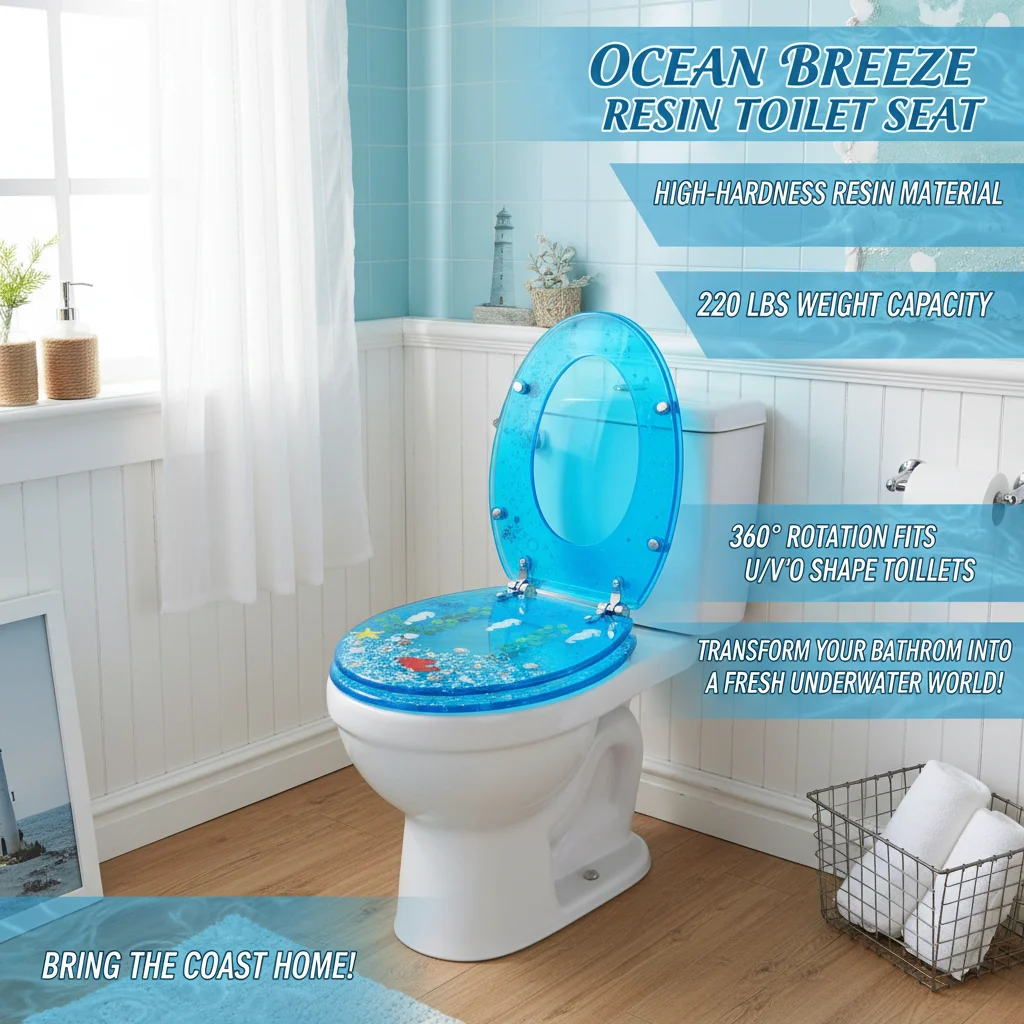 

Сиденье для унитаза из смолы в морском стиле, 360 ° Вращающаяся крышка для унитаза с грузоподъемностью 220 фунтов, для унитазов U/V/O-образной формы, синяя