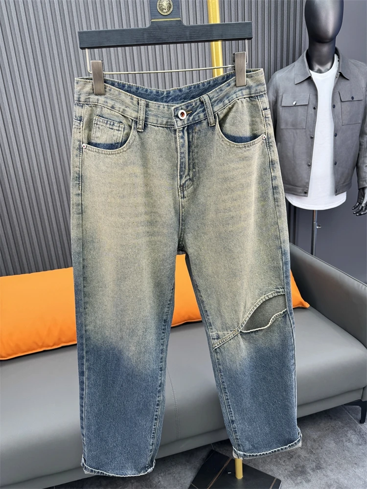 

Svip мужские повседневные удобные дышащие рваные свободные прямые джинсы желтого цвета грязи весна лето Faion Pampa &