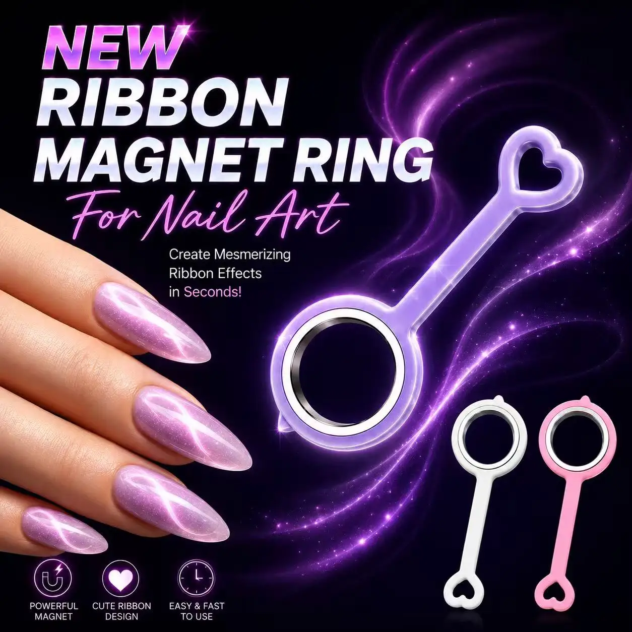Ribbon Cat Eye Circular Magnet, Strong Magnetic Nail Art Gel Guide Tool, DIY Manicure Design Helper