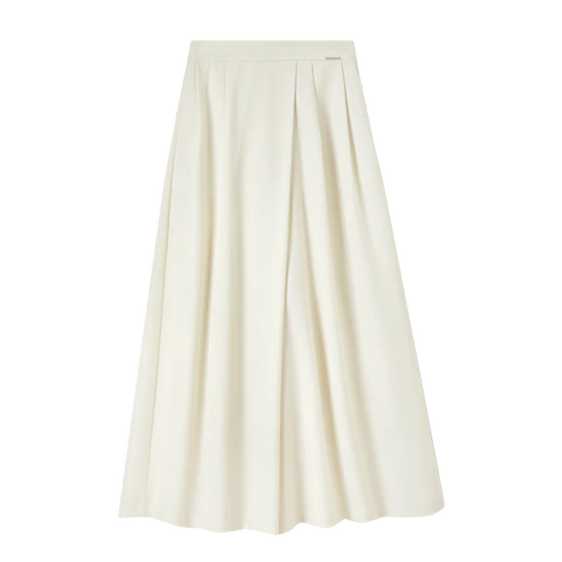 SENTUBILA A-line Pants Skirts Women 2025 New Casual Wide Ankle-length Elastice High-waist Folds Ladies Trousers 152K59347