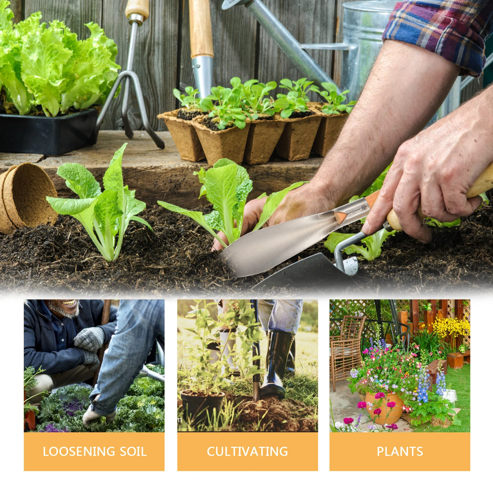 

2pcs Stainless Steel Garden Trowel Wood Handle Heavy Duty Transplanter Tool For Planting Weeding Cultivating Soil Small Digging