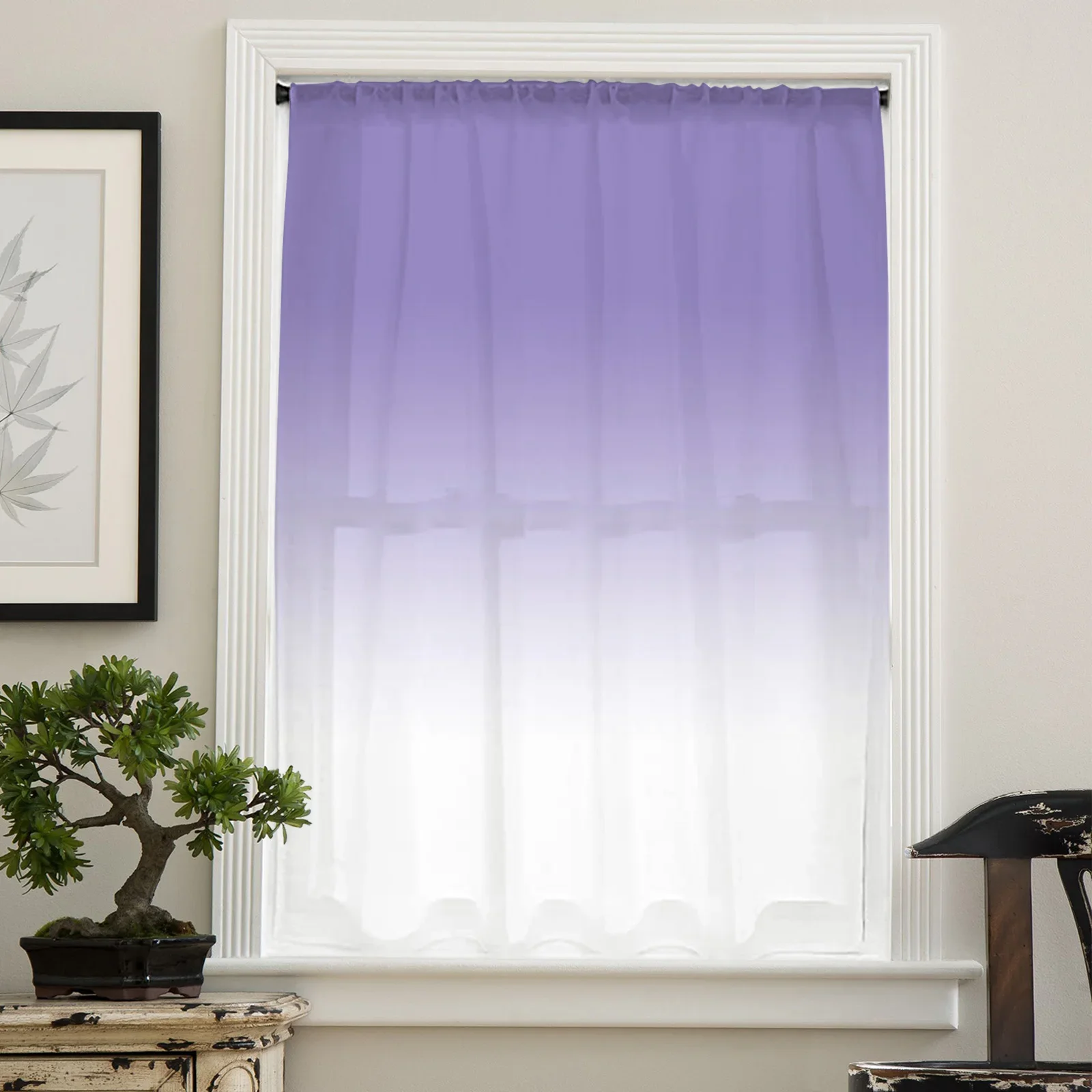 Purple White Gradient Chiffon Sheer Curtains For Living Room Bedroom Kitchen Decoration Window Voiles Organza Tulle Curtain