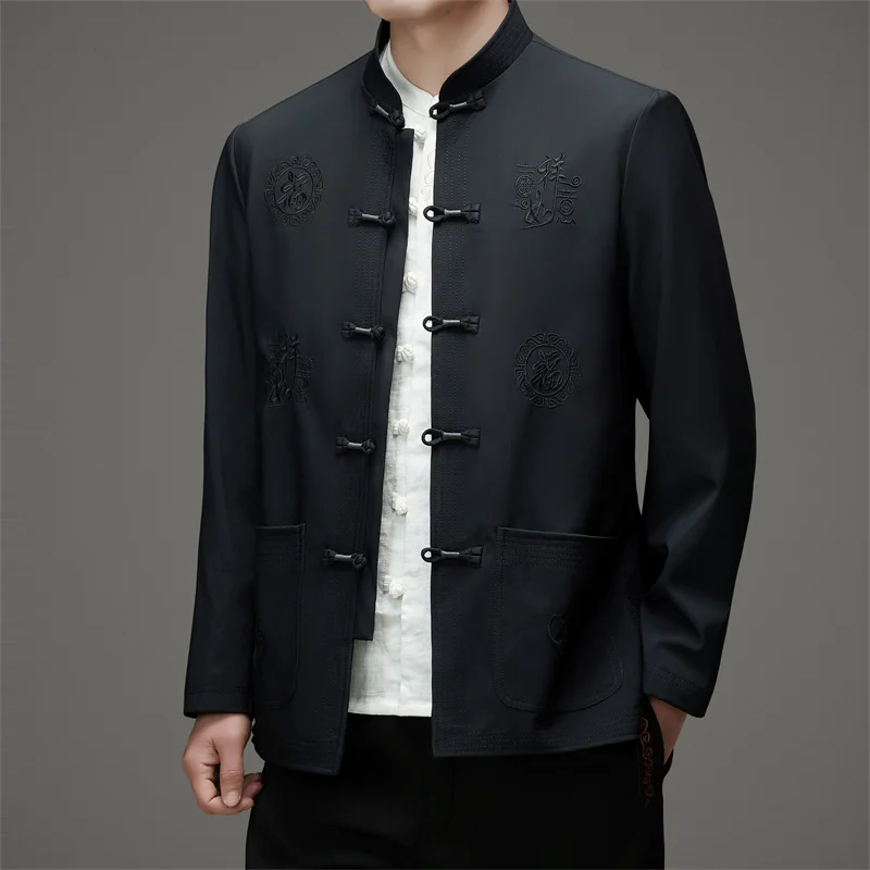 

Мужская куртка в китайском стиле с пуговицами в виде лягушки, зимнее пальто на флисовой подкладке с вышитым воротником-стойкой, традиционный азиатский топ Тан Чжуан