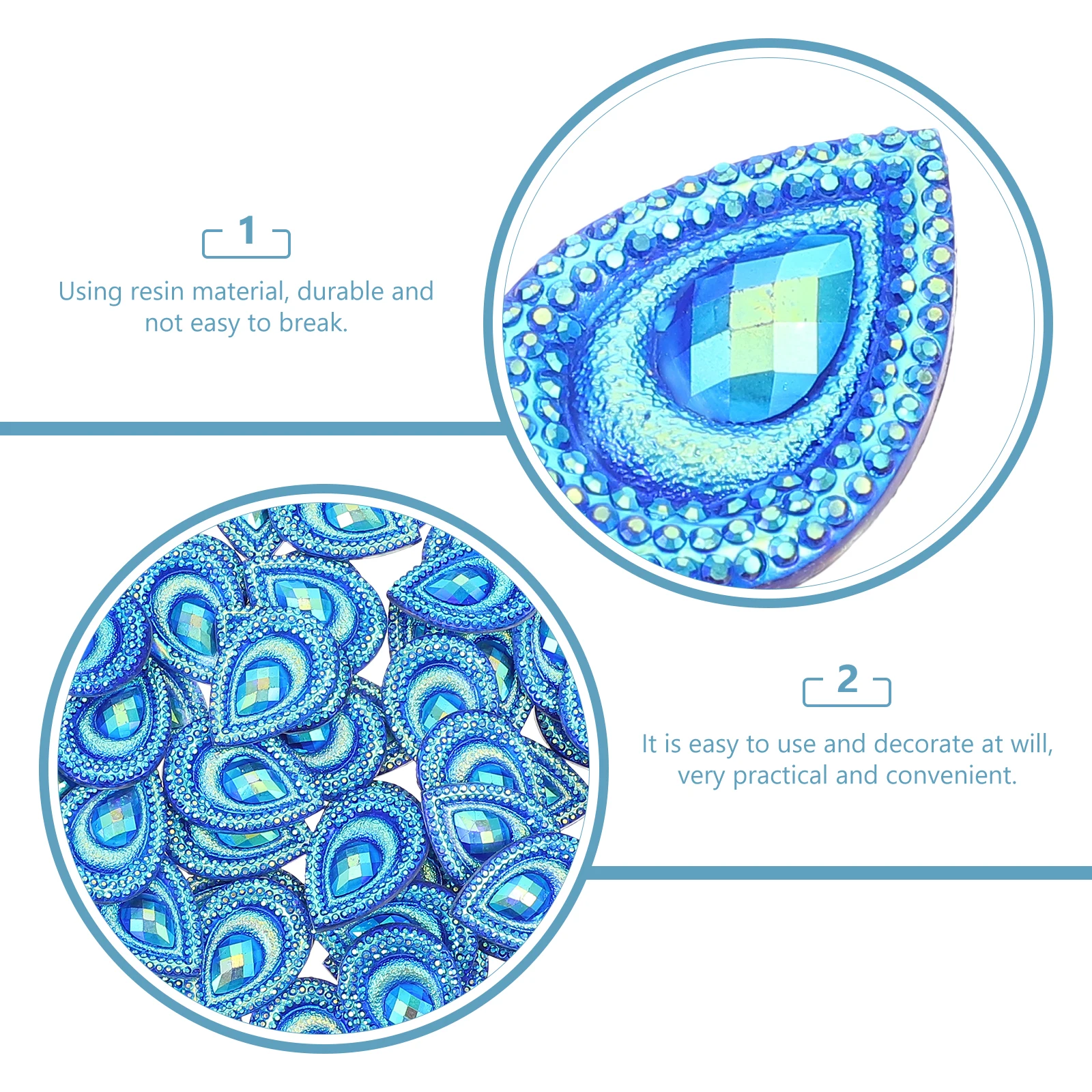 

1 set Drop-Shaped Resin Decorative Diamonds Water Droplets DIY Craft Accessories for Clothing Shoes Bags Handicrafts Peacock